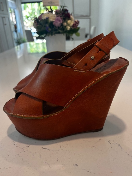 Chloe Shoes - Chloe brown/tan leather platform wedges